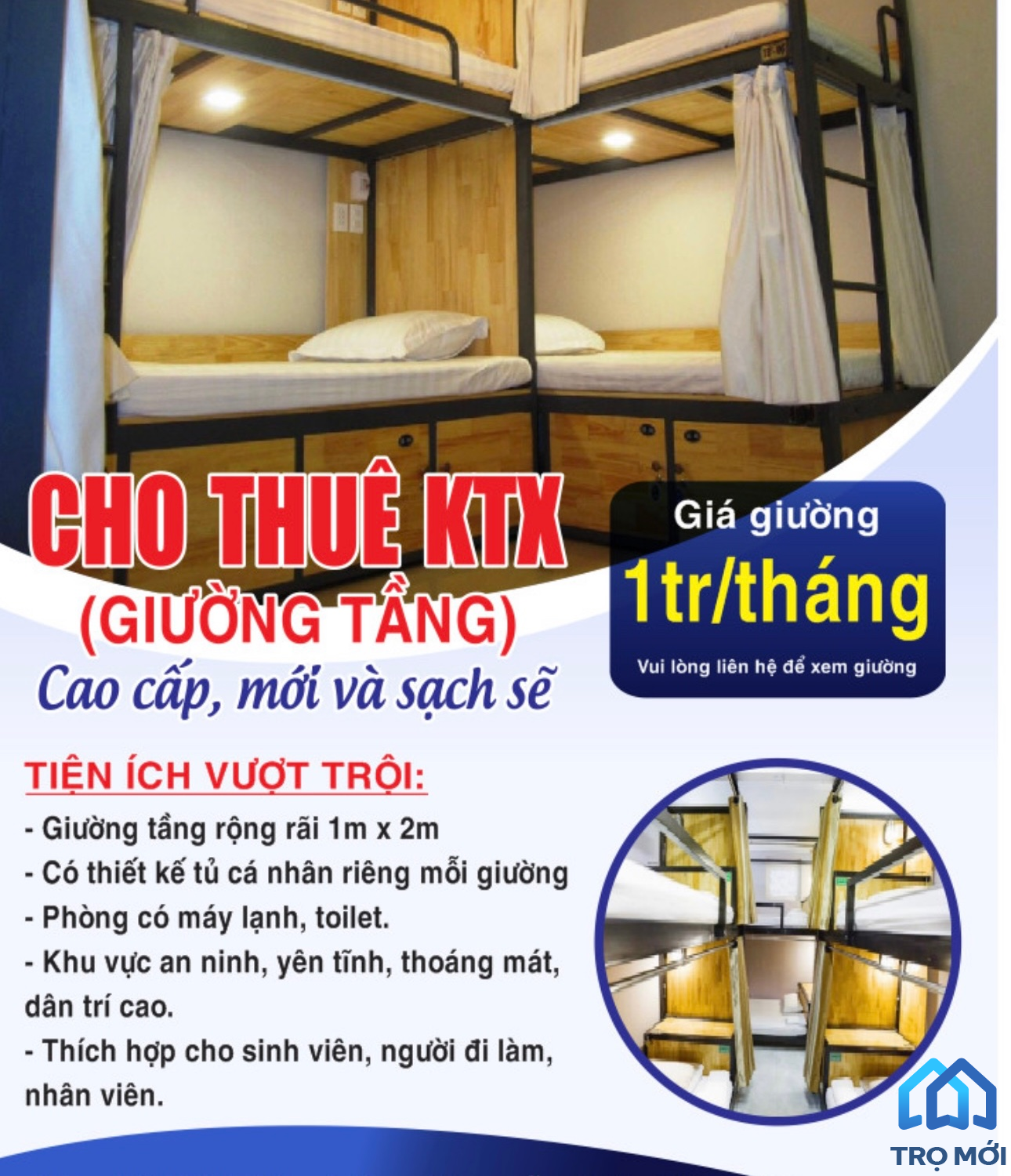 Cho thuê kí túc xá ( giường tầng ) cao cấp