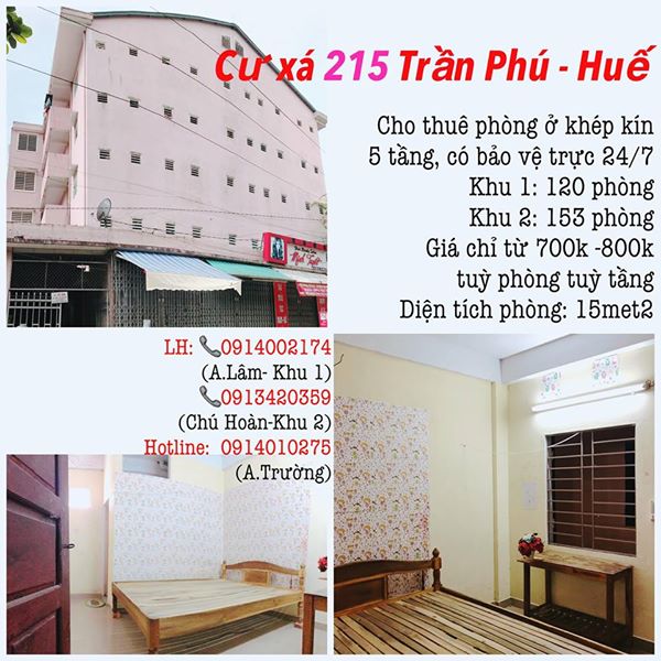 Cư xá còn ít phòng trống tại 215 Trần Phú, Huế