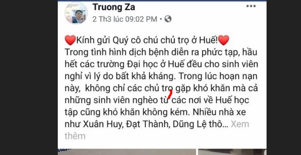 Xúc động bức tâm tư thầy giáo ở Huế viết gửi các chủ nhà trọ