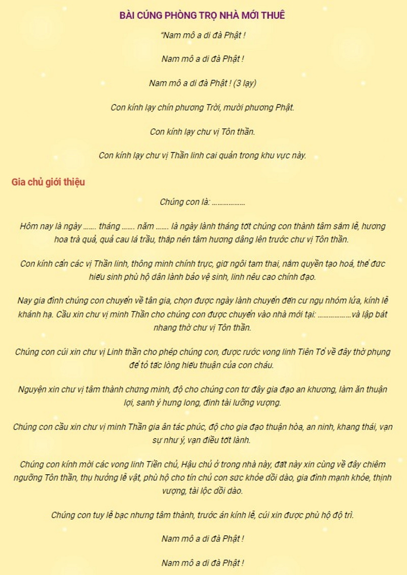 bài cúng nhà mới thuê